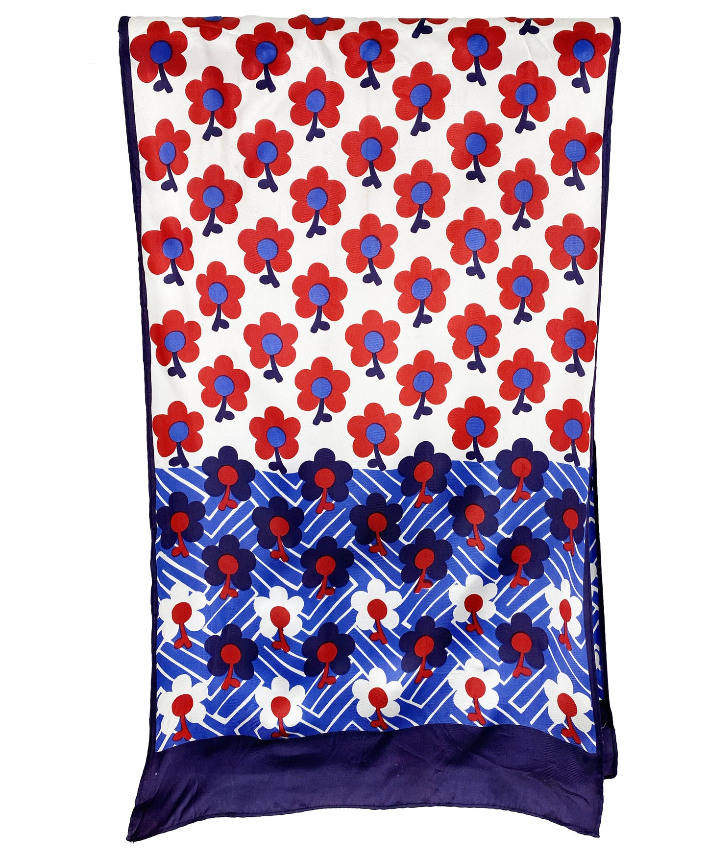 1960s Navy & Red Blooming Floral Scarf