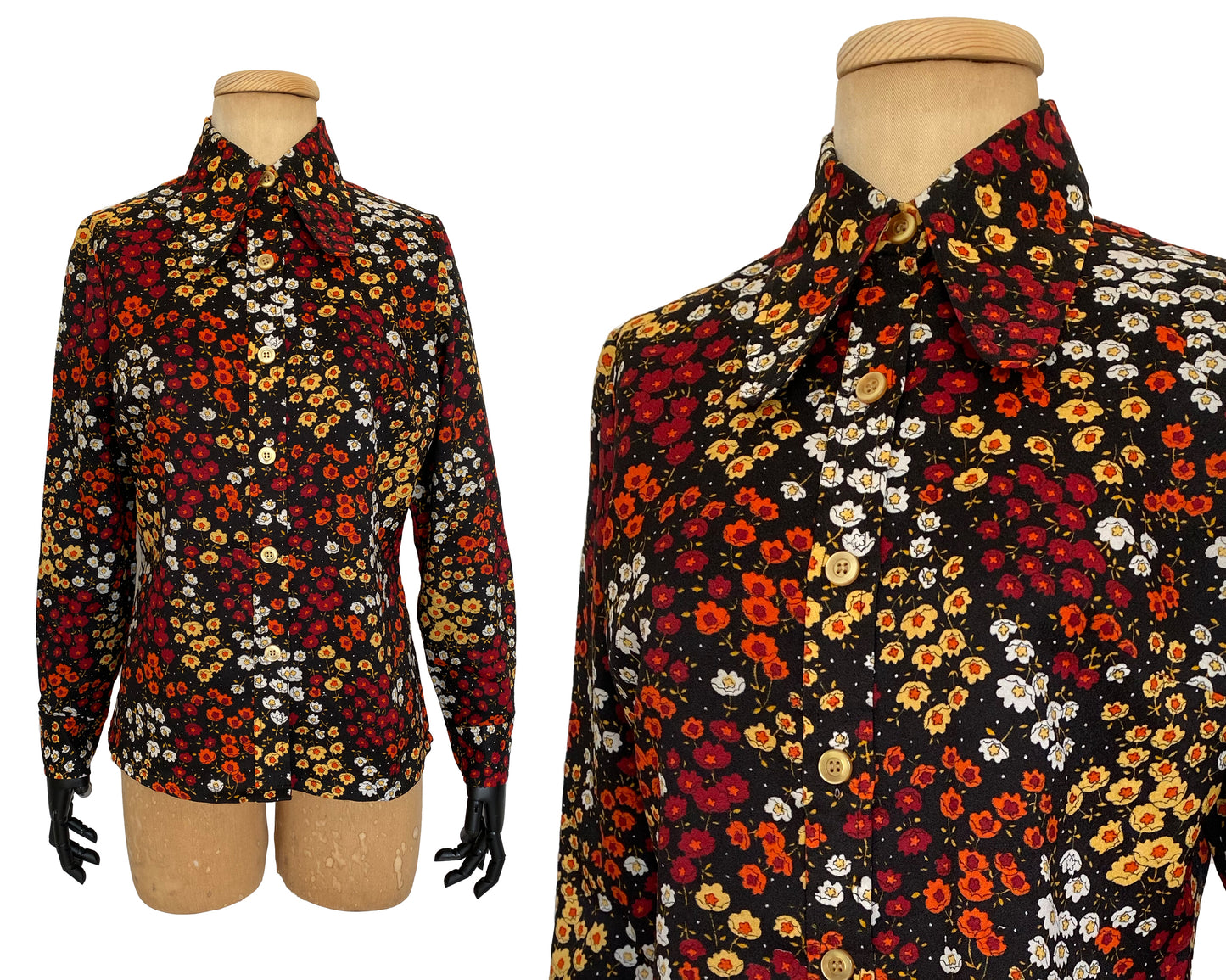 1970s Floral Long Sleeve Shirt (M)